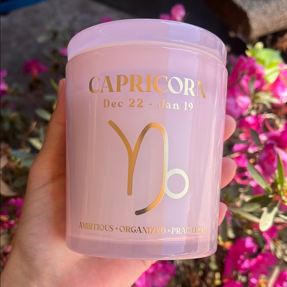Capricorn Zodiac Candle in Pink and Gold